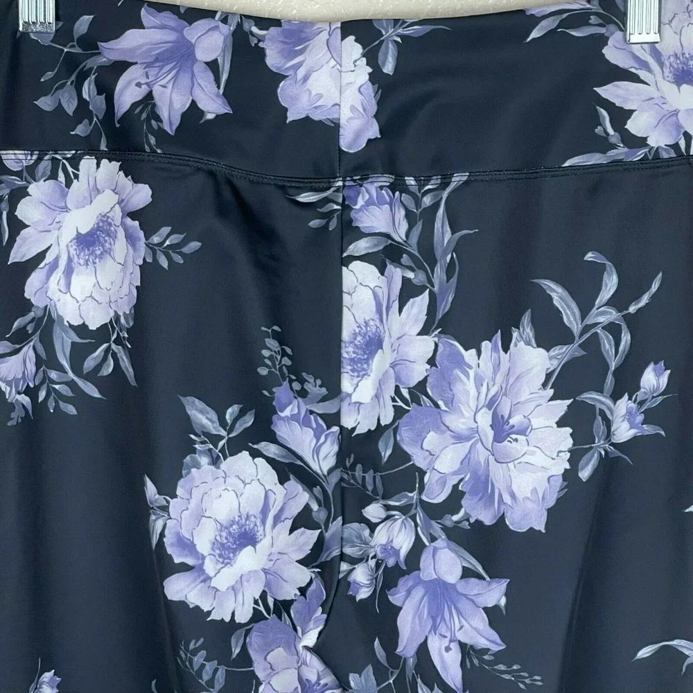 Athletech Leggings Women's Sz S High Waisted Floral Athletic Black Lavender - Picture 5 of 9